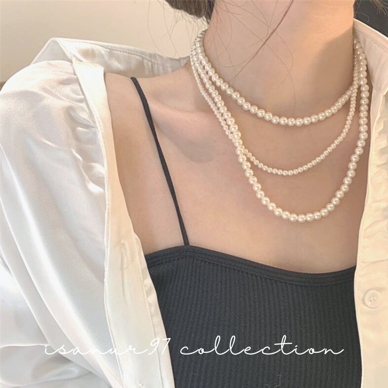 LISA PEARL NECKLACE | Kalung Mutiara 3 Layer Kalung Korean Fashion 3 Tumpuk