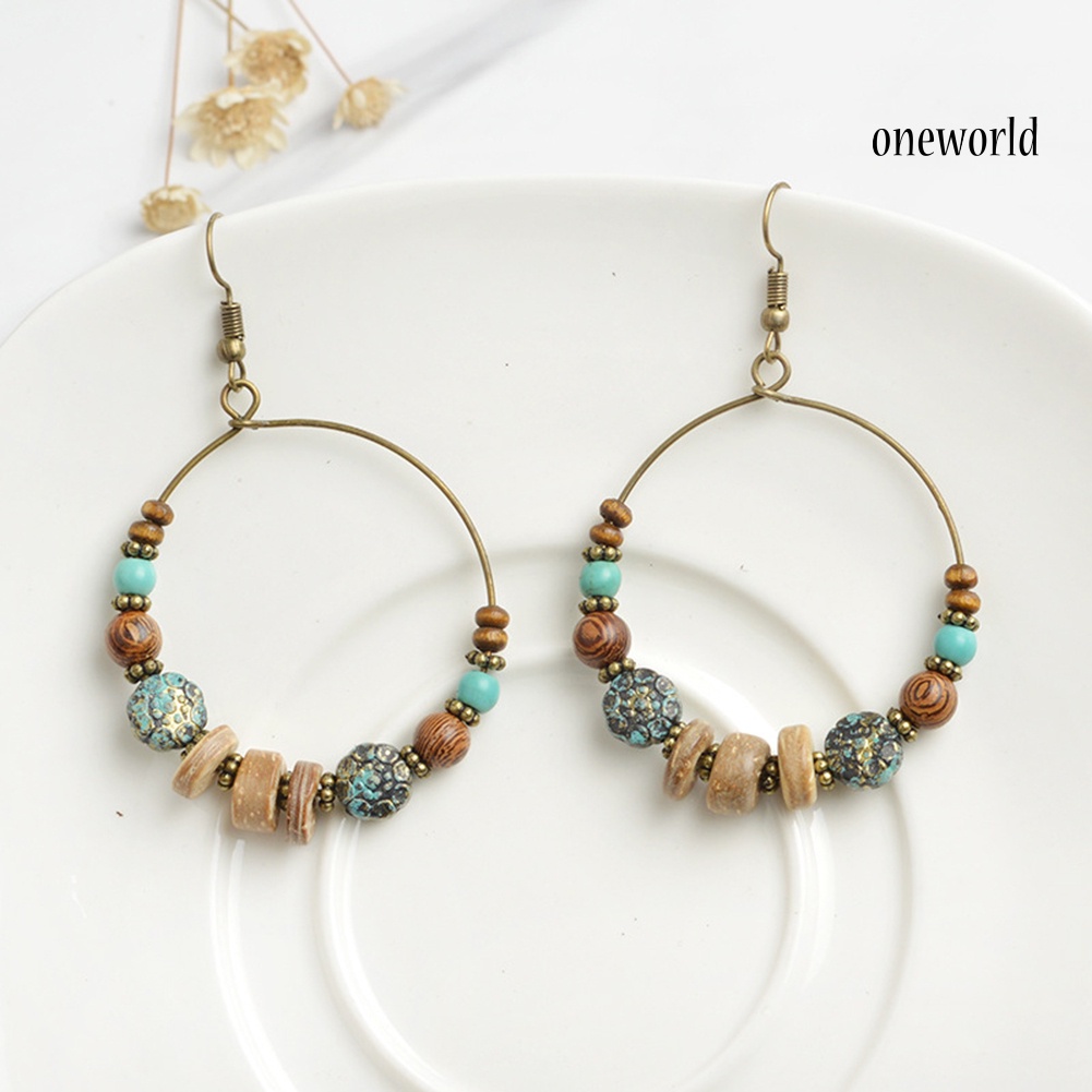 OW# Bohemian Women Geometric Round Circle Dangle Beads Hook Earrings Jewelry Gift