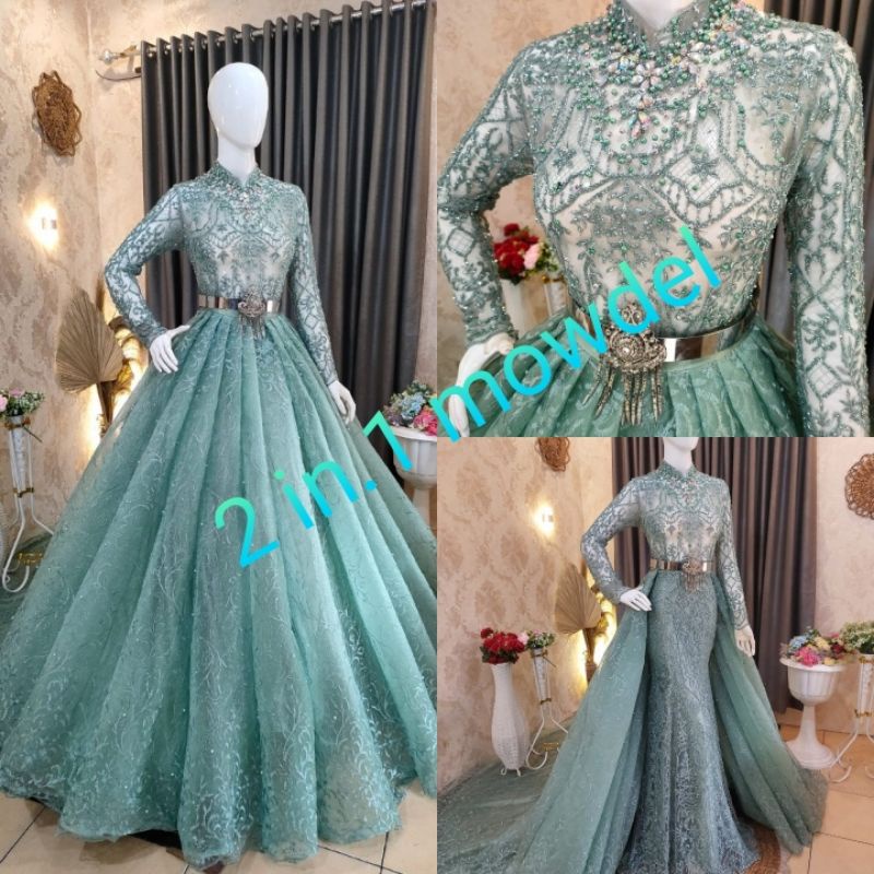 TERBARU GAUN CRONOLIN PENGANTEN 2 IN 1  /BAJU PENGANTIN MODEL TERBARU/GAUN SLIM DRESS/GAUN MODREN /GAUN PENGANTIN BEREKOR/WEDDING DRESS