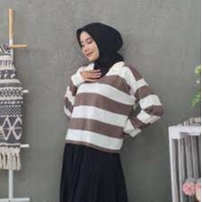 &quot;TERMURAH&quot;SWEATER FUJI CROP RAJUT STRIP BLASTER//KOREAN STYLE//BLOUS RAJUT KEKINIAN