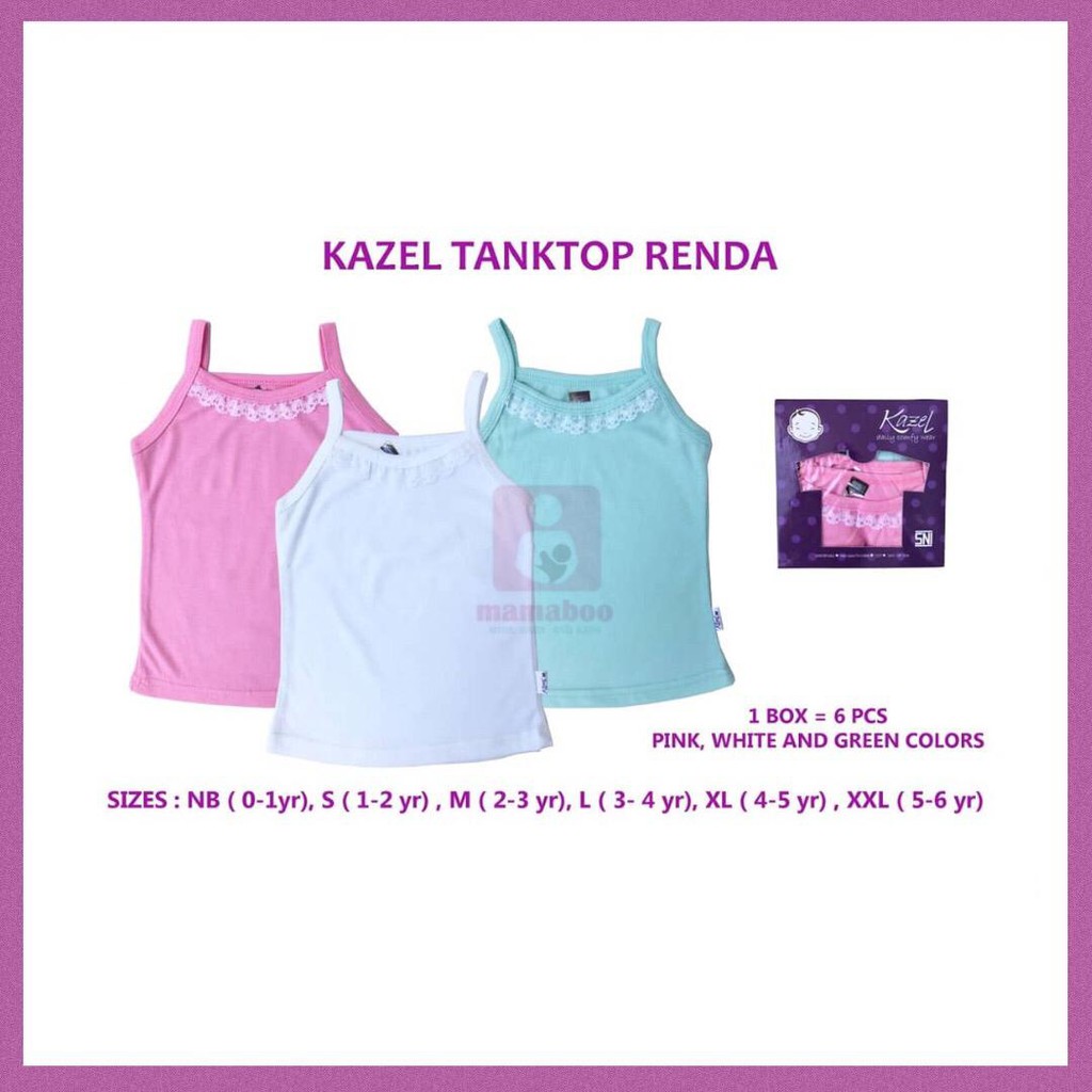 KAZEL TANKTOP RENDA KAOS DALAM ANAK PEREMPUAN 6IN1