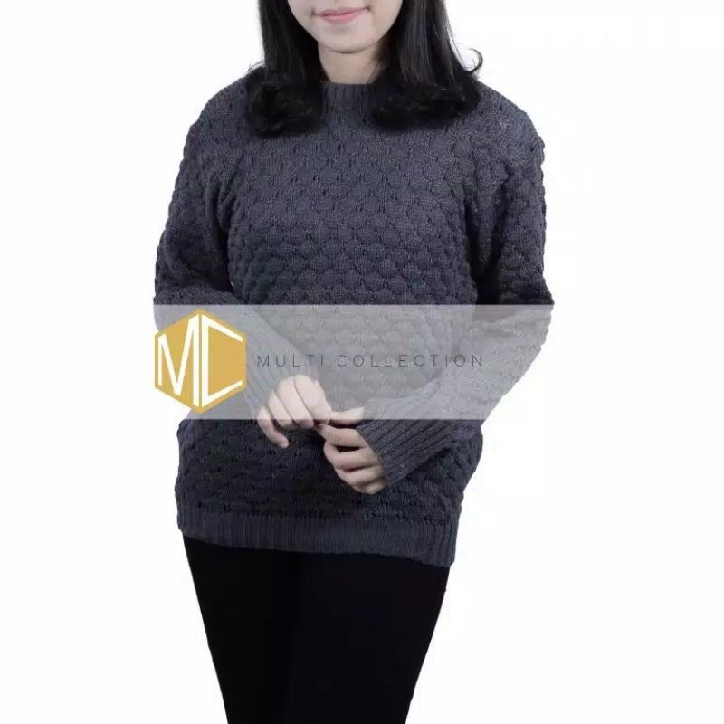 Sweater cewek sweater wanita dewasa ROUNDHAND SWEATER NENAS UNGU TERONG BAHAN RAJUT TEBAL