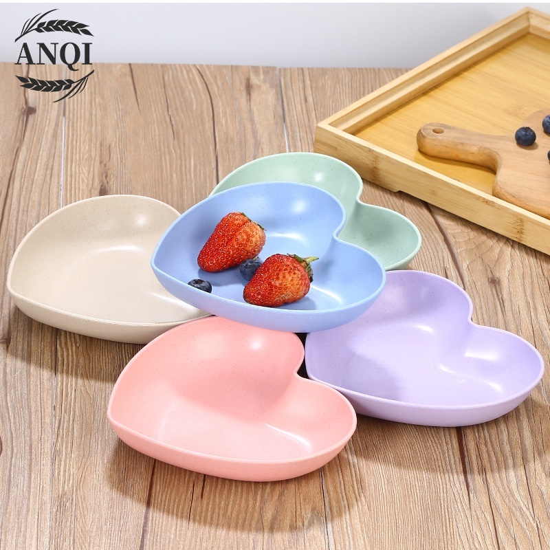 ANQI 1888 Dinner Plate Piring Bulat Piring Makan Piring Bulat Wheat Straw Warna Warni Piring Berbentuk Hati VS-85