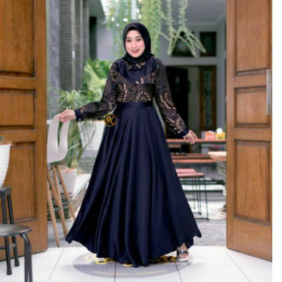 Gamis Batik Modern Terbaru Maura Syakila Bahan Velvet Mix Katun Prima Premium Original Asli Pekalong