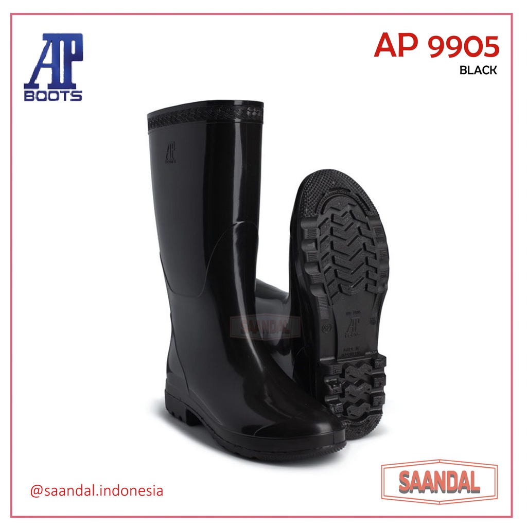 Sepatu Safety Boots Tinggi Hitam AP 9905 Pertukangan Perkebunan