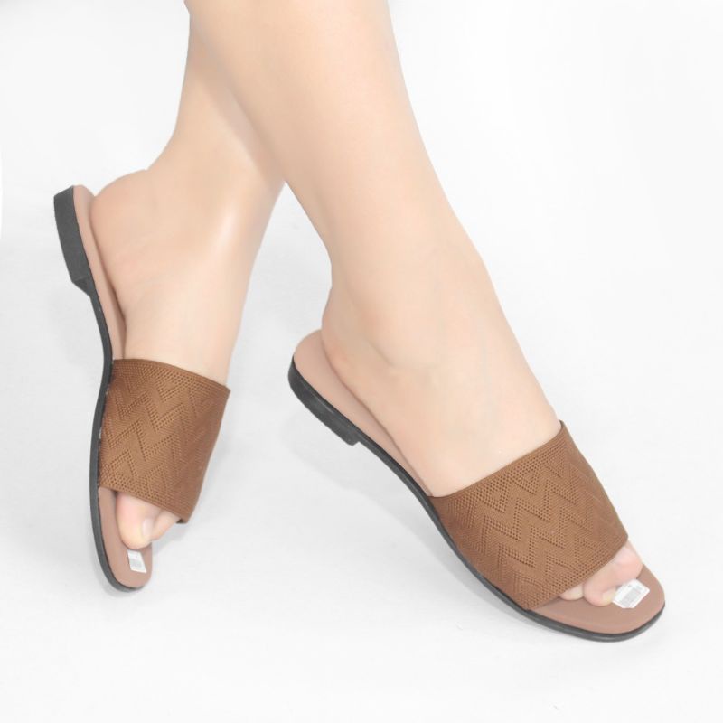 Sandal Flat Wanita Slop Rajut/Sandal Wanita Tepek Terbaru Kekinian/Sandal Wanita Sol Karet