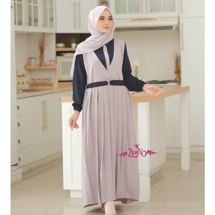 GAMIS DRESS LAURA ITY CREPE ORI ZAHIN CANTIK-silver