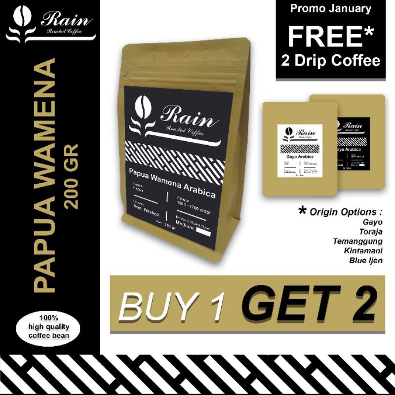 

Kopi Arabica Papua Wamena Semi Washed 200gr - Rain Roasted Coffee - BIJI