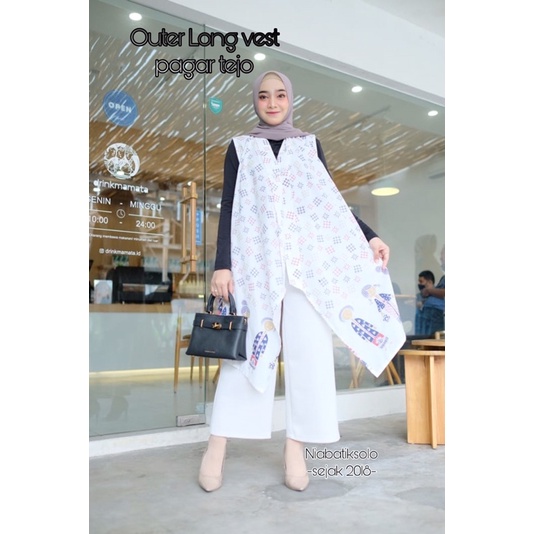 OUTER BATIK LONG VEST PAGAR TEJO SERI WARNA PUTIH OUTER BATIK