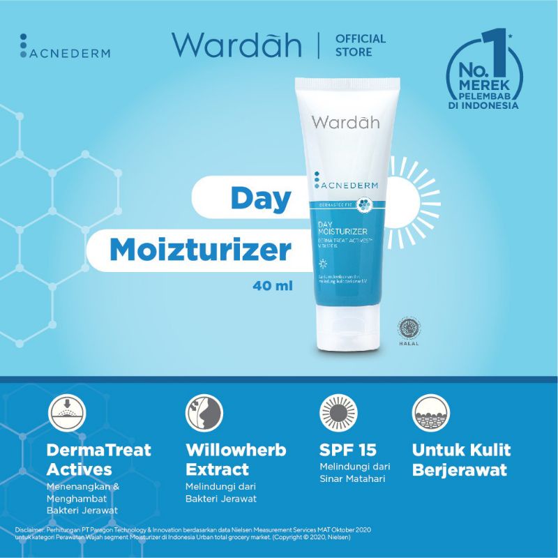 Wardah Acnederm Day Moisturizer 40ml | Pelembab Wajah