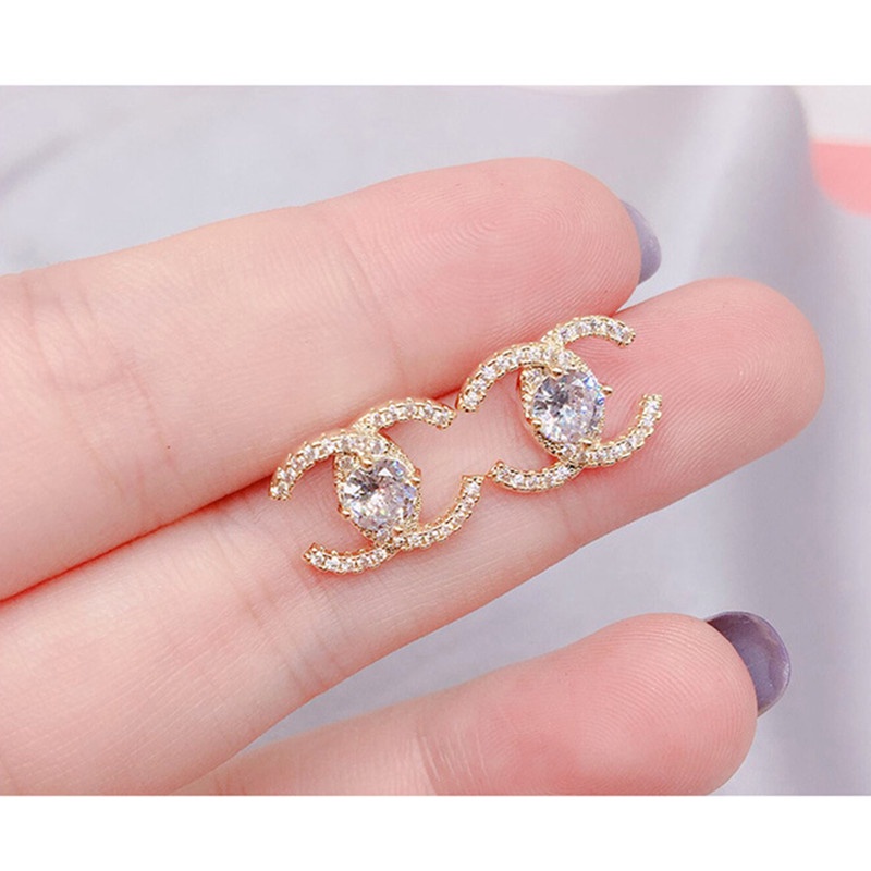 Anting Korea Zirkon Emas Temperamen Sederhana Korea Perhiasan Wanita