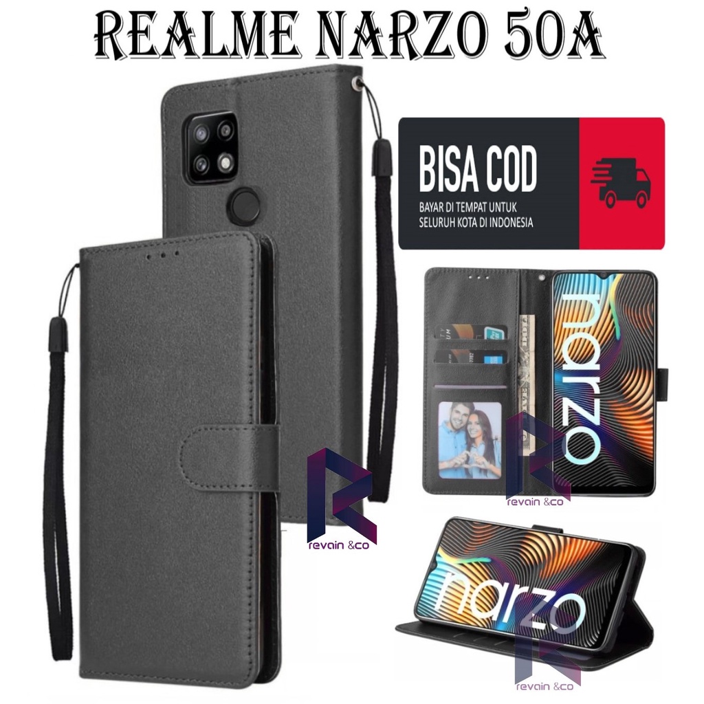 NEW REALME NARZO 50A CASE FLIP WALLET LEATHER KULIT PREMIUM SARUNG BUKA TUTUP FLIP CASE REALME NARZO 50A