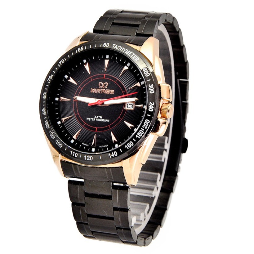 Cuci gudang Jam Tangan Pria Mirage Hitam Rosegold 7614M pH Elegan