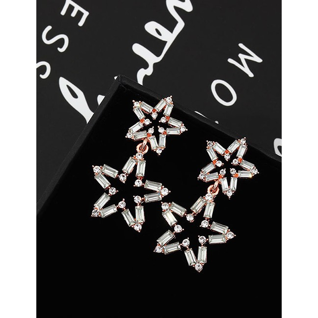 LRC Anting Tusuk Fashion Gold Crystal Five-pointed Star S925 Silver Pin Stud Earrings D57244