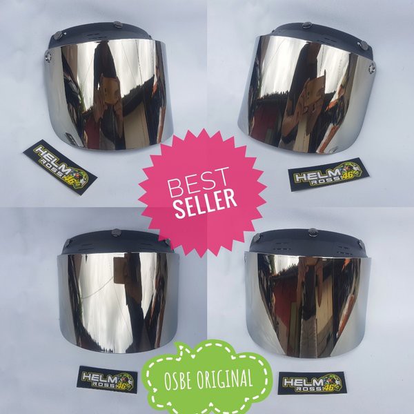 KACA VISOR FLAT IRIDIUM SILVER BOGO RETRO ORIGINAL OSBE