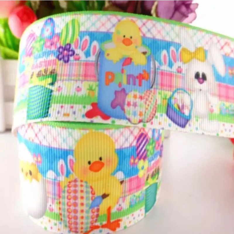 

Pita Grosgrain Grossgrain 38mm Happy Easter Telur Paskah (N1) per yard