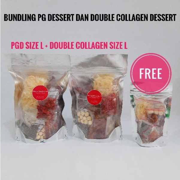 Bundling Paket Peach Gum Dessert size L dan Double Collagen Dessert size L Free 1 pack seperti gbr