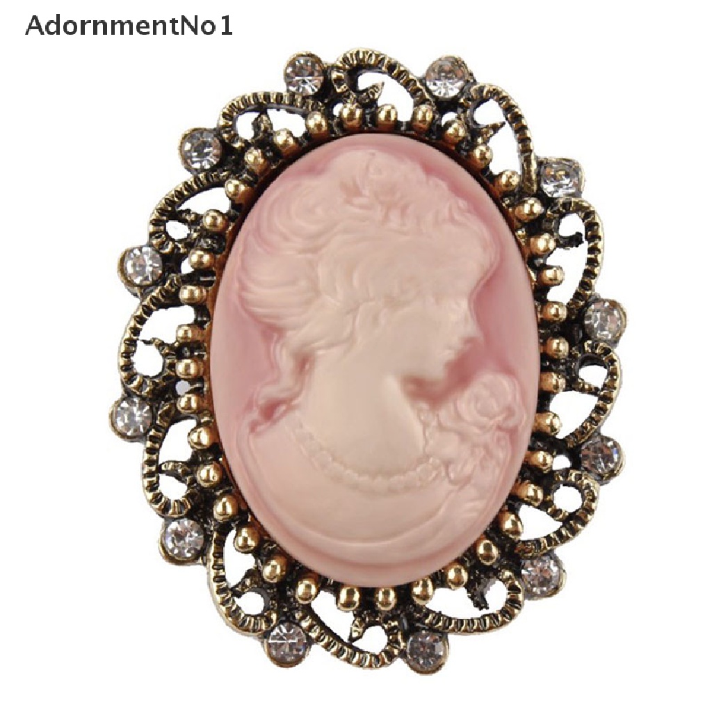 (AdornmentNo1) Bros / Pin Vintage Gothic Bentuk Patung Kepala Cameo Aksen Berlian Imitasi Untuk Wanita