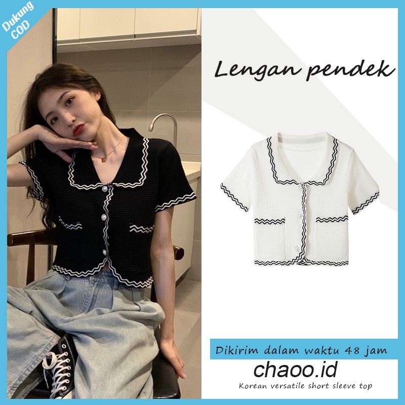 [Diskon Spesial] Atasan kemeja lengan pendek all-match korean style rajut