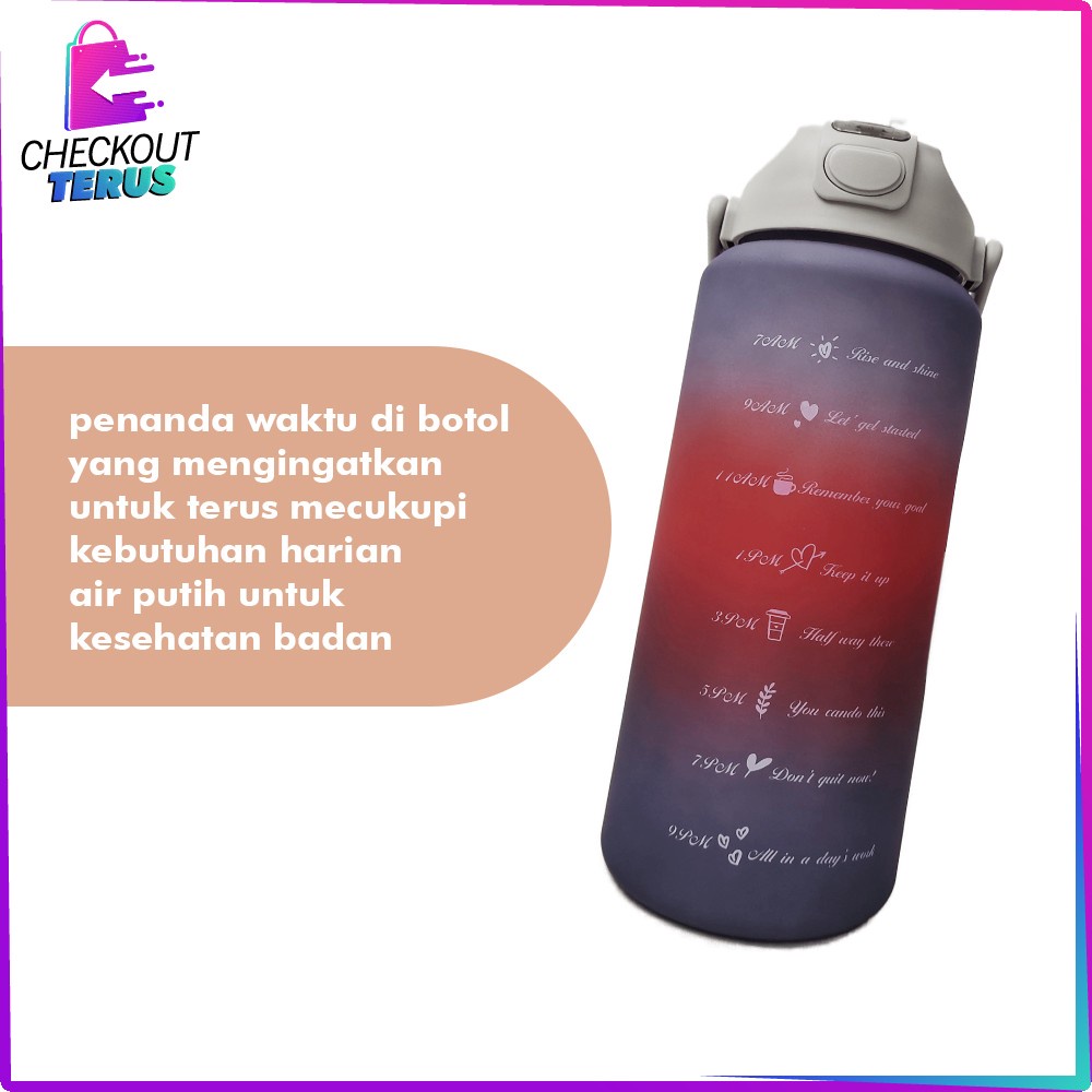 CT C581 Botol Minum Tumbler 2Liter Gradasi Viral BPA Free Botol Air Minum Pelangi Penanda Waktu Tambler Botol Minum Korea