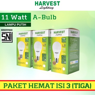 11W - Paket Isi 3 - HARVEST LIGHTING Lampu Bohlam LED A Bulb  11 Watt Lampu Hemat Energi Original Bersertifikasi SNI dan Bergaransi