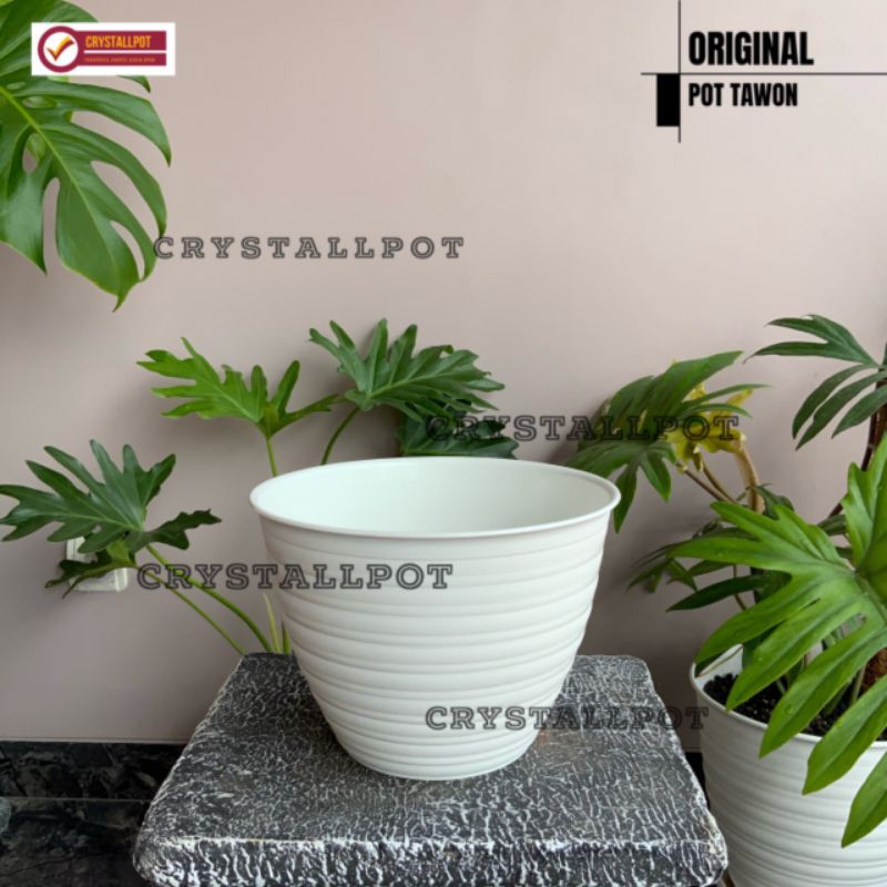 Pot bunga tanaman motif tawon putih  21cm - original