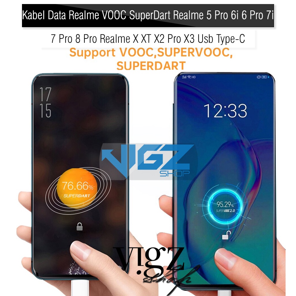 Kabel Data Realme SuperVOOC SuperDart Realme 6 6 Pro 7i 7 Pro 8 Pro 9 9 Pro 9 Pro+ 10 10 Pro C53 C55 X XT X2 Pro X3 Narzo 50 5G Usb Type-C Original