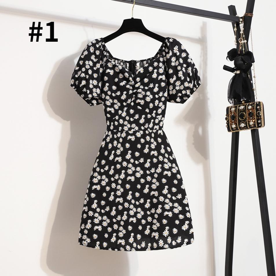 Dress V-Neck Lengan Pendek Motif Bunga Daisy Gaya Korea Untuk Wanita "SAB.28Jl22ᴶ"