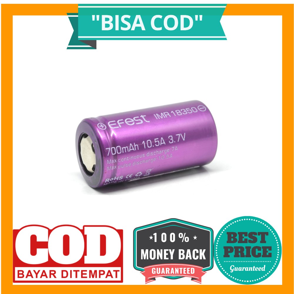 Efest IMR 18350 Battery 700mAh 3.7V 10.5A with Flat Top - Purple