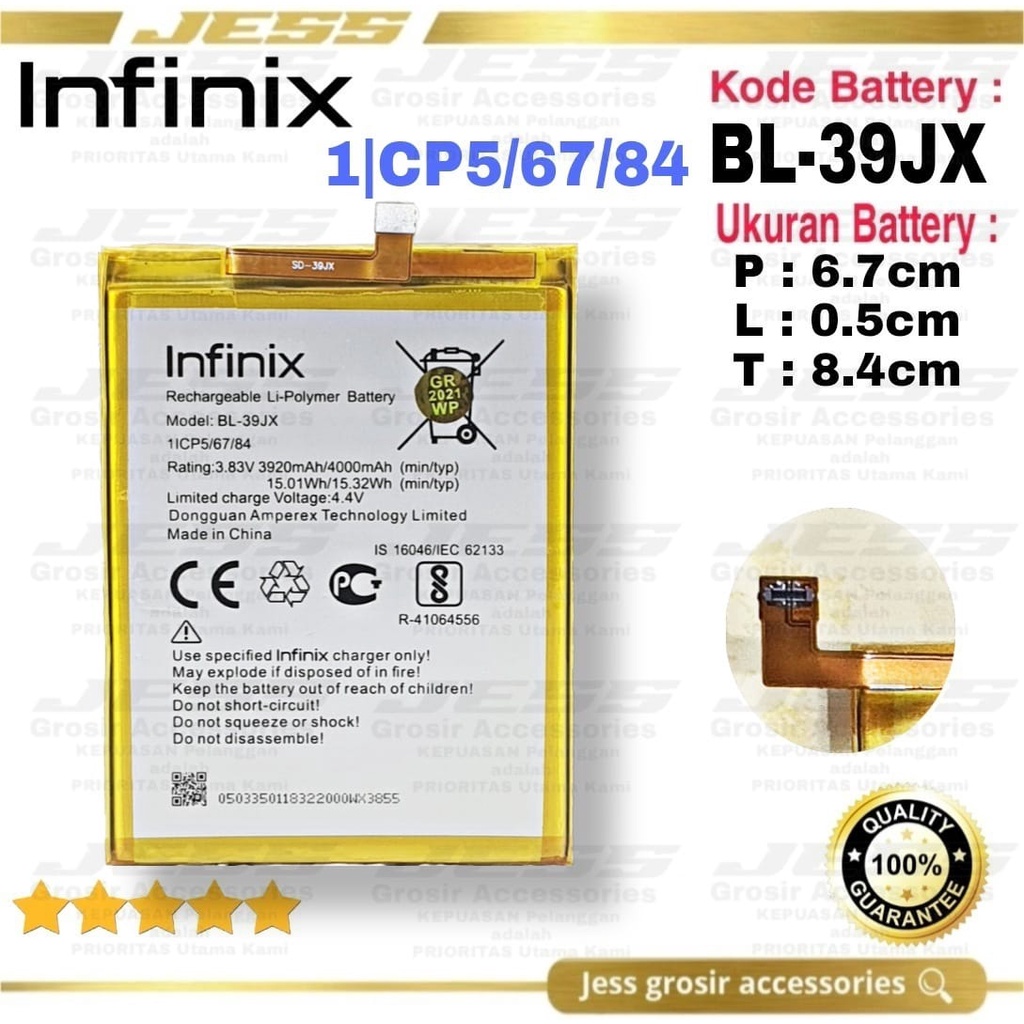 Baterai Original Infinix HOT S3X , X622 &amp; HOT 6X , X623 Kode Battery BL-39JX , BL39JX