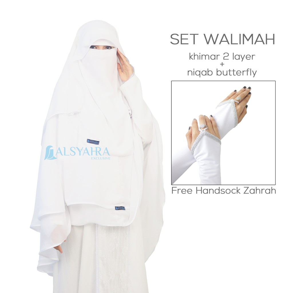 Walimah Set Khimar Niqab Butterfly Sifon Premium Alsyahra Exclusive