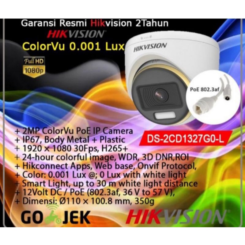 CAMERA CCTV IP INDOOR COLORVU 2MP HIKVISION DS-2CD1327GO-L H. 265