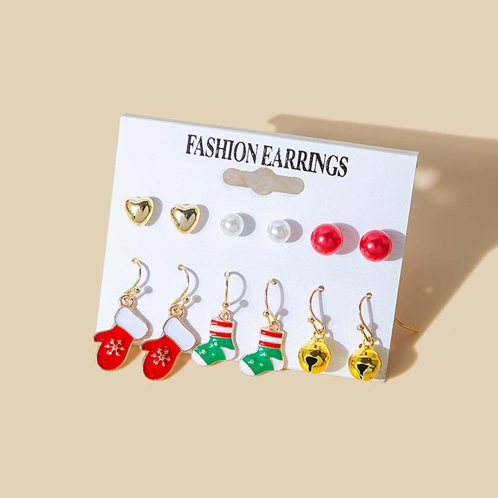 NEEDWAY Needway Anting Natal Xmas Pohon Lonceng Aksesoris Perhiasan Drop Earrings Mutiara Ear Studs