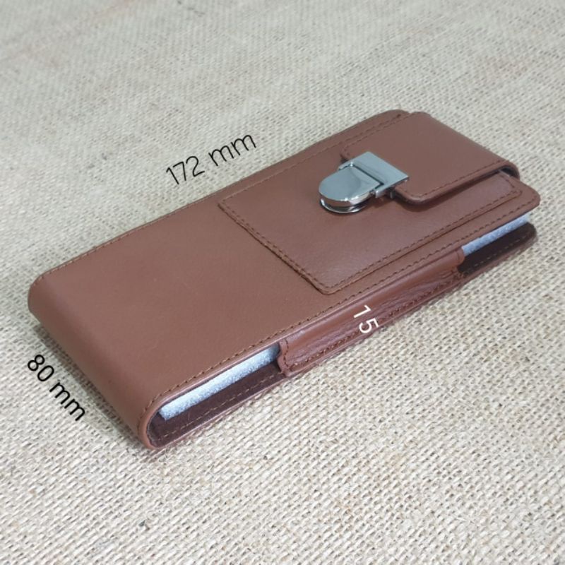 dompet hp universal kulit cokelat vertikal