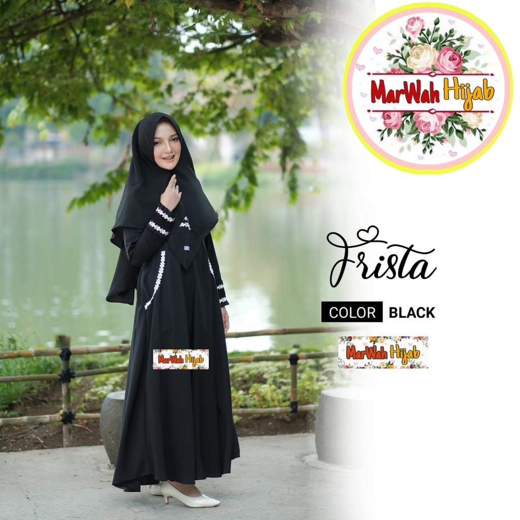 Termurah original gamis marwah hijab frista dress black gamis syari set khimar gamis terbaru syar'i
