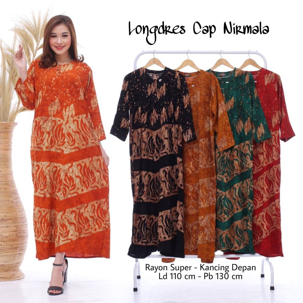 Longdress Wanita Batik Cap Malaman Dress Rayon Tebal Busui Kekinian Terbaru