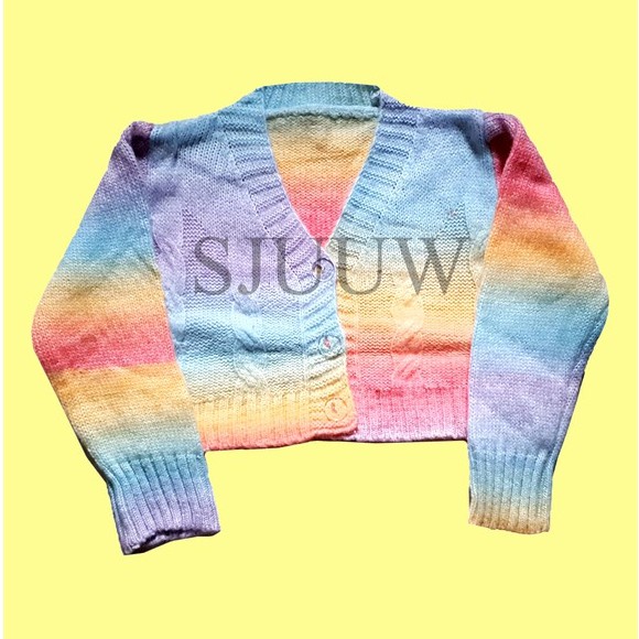jisoo rainbow knit cardigan rajut retro cardigan rainbow outerwear rainbow sweater