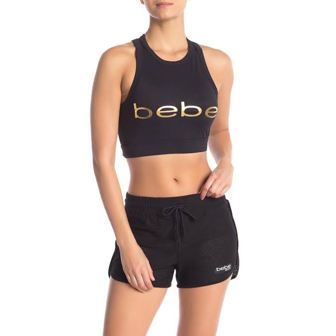 READY! Bebe Bra Sport Crop Top Logo With Pad Import Original