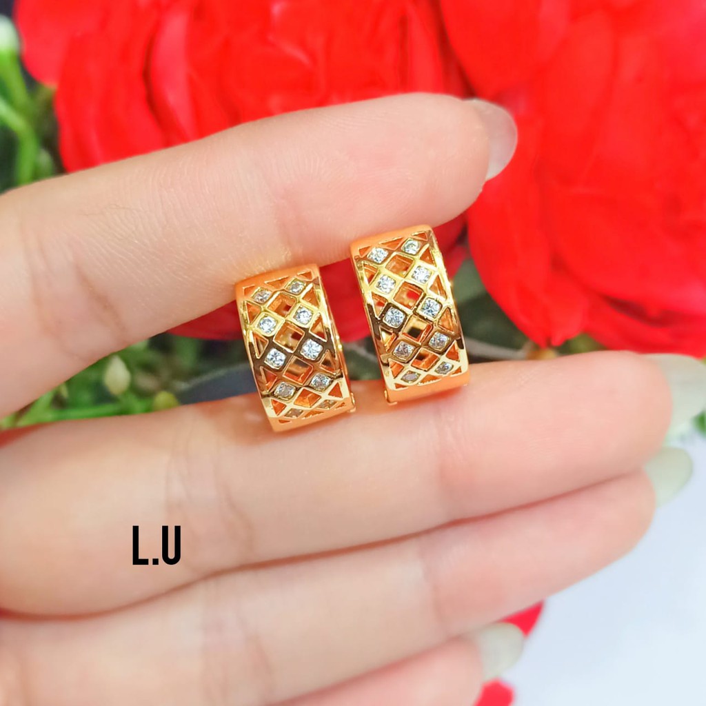 Anting jepit permata 2 varian motif perhiasan emas Korea tidak karat COD