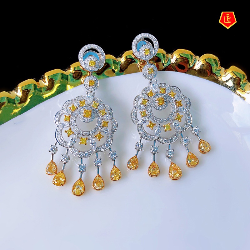 [Ready Stock]Luxury Fashion Fully-Jewelled Yellow Diamond Earrings