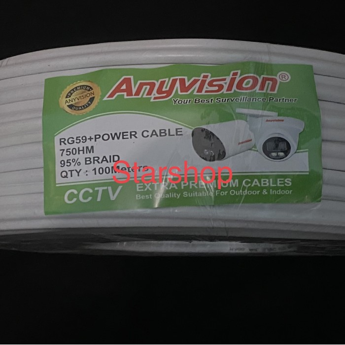 Kabel Kamera Cctv RG 59 + Power Cable Coaxial Camera Cctv Anyvision 100 Meter