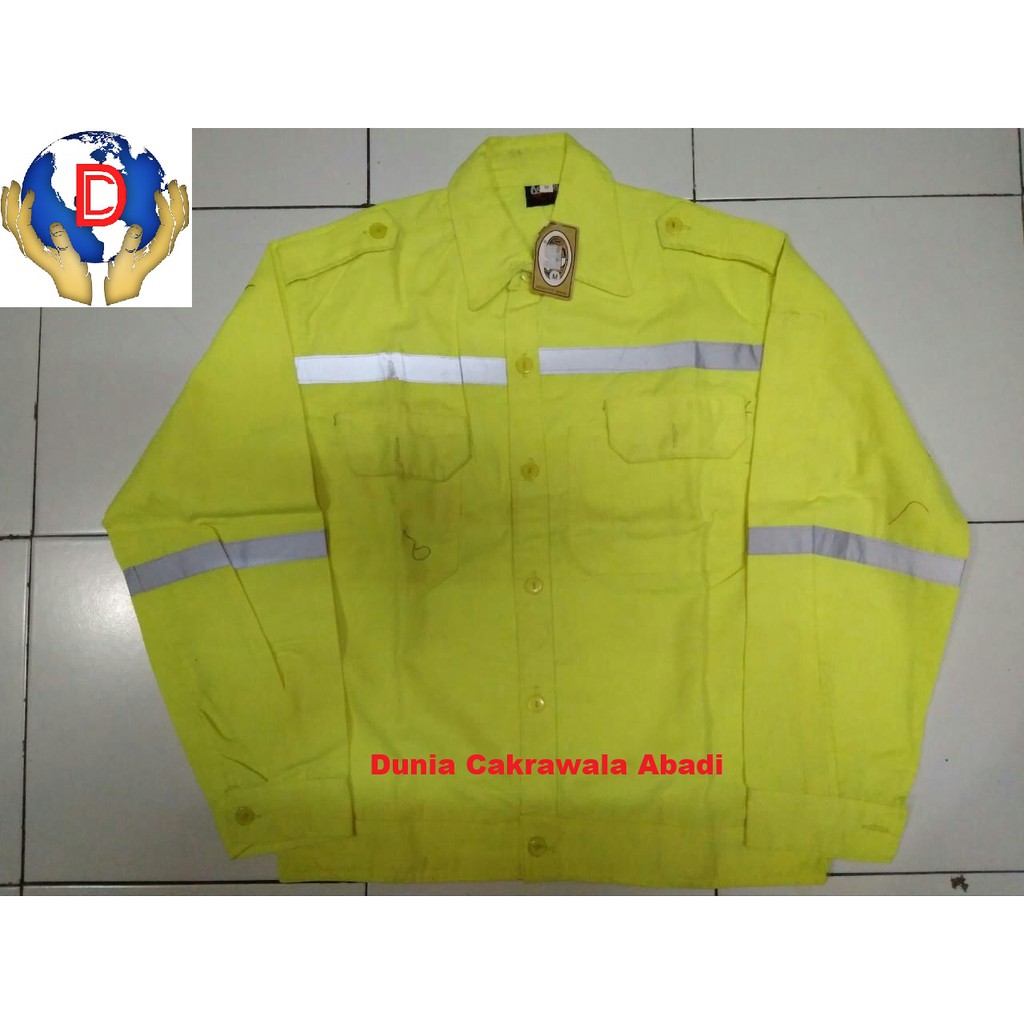 Seragam Kerja Safety TwinS ukuran M-XL / Baju Kerja Safety Warna Hijau Stabilo / Baju Safety Proyek