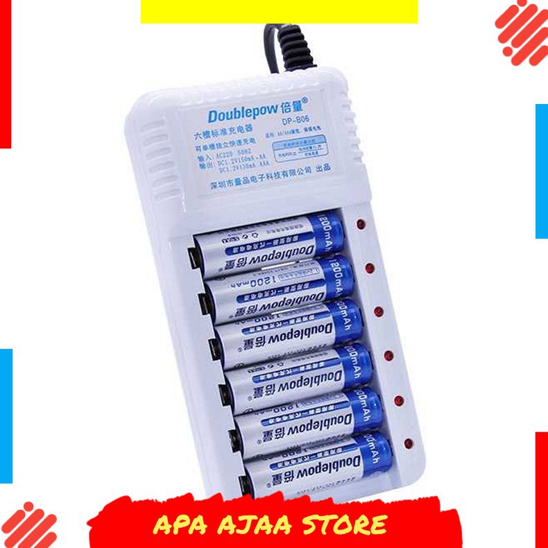 Hot Promo ! DOUBLEPOW Charger Baterai 6 slot AA/AAA with 6PCS AA + 6PCS AAA DP-B06