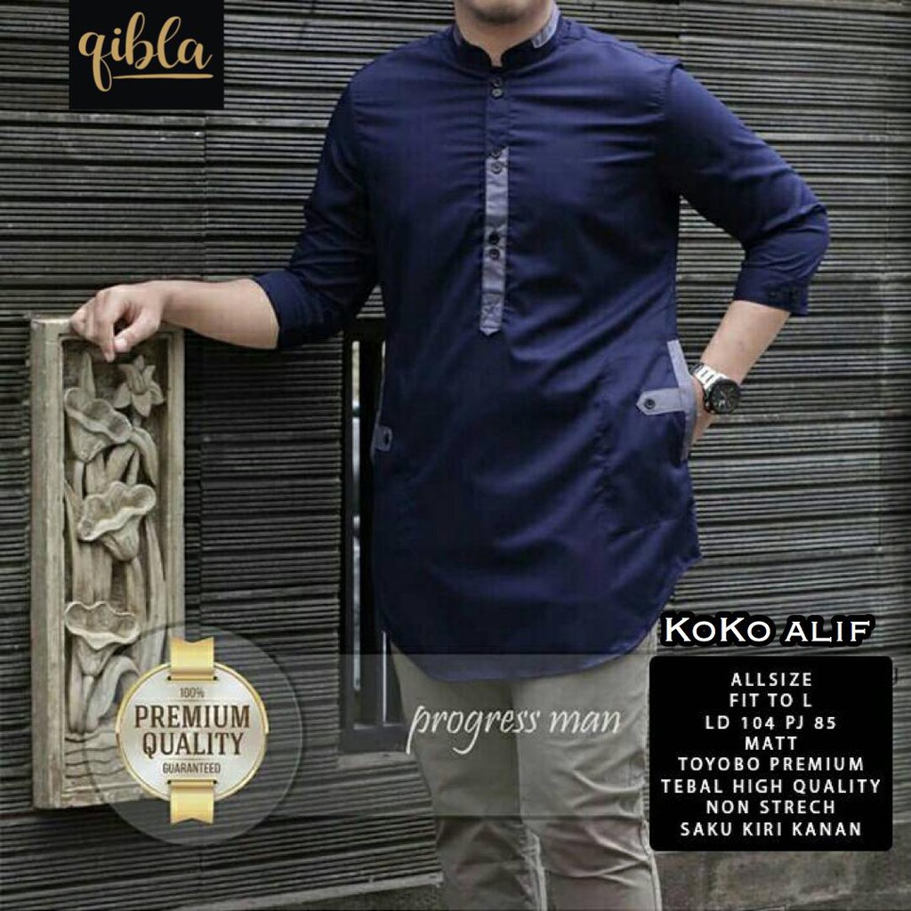 KOKO ALIF KURTA MUSLIM LENGAN PENDEK ATASAN PAKAIAN BAJU PRIA LAKI COWOK QURTA BY QIBLA (COD)