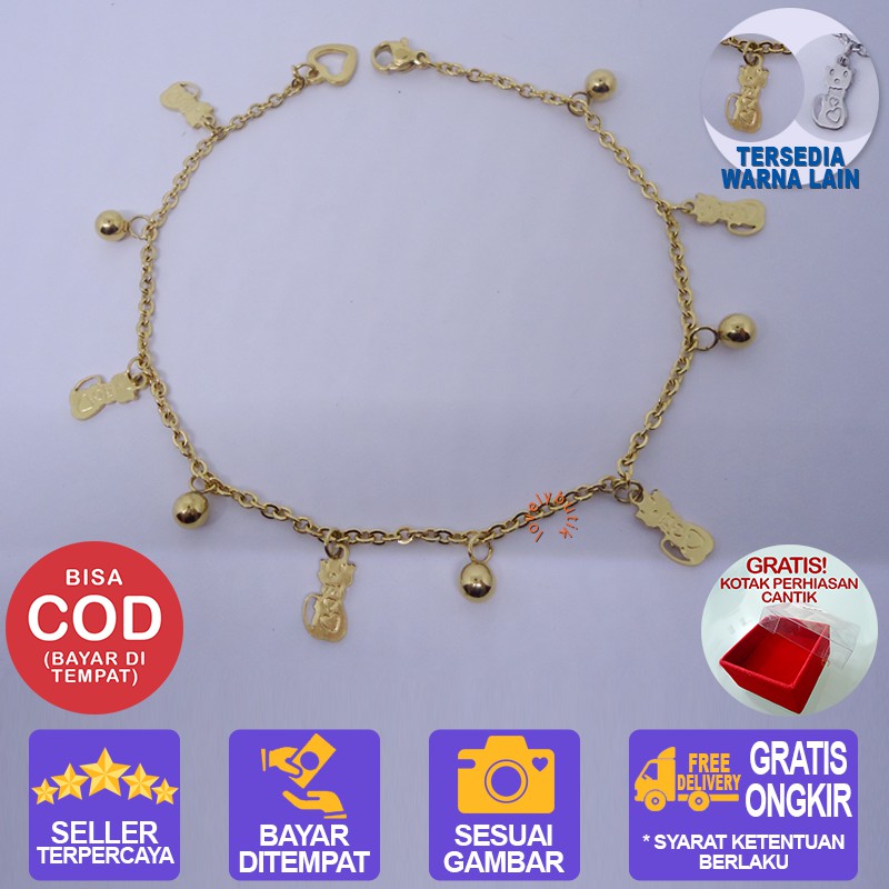 Lovelybutik Gelang Tangan Titanium Anti Karat Kitten Gelang Tangan ukuran 18cm BONUS KOTAK PERHIASAN