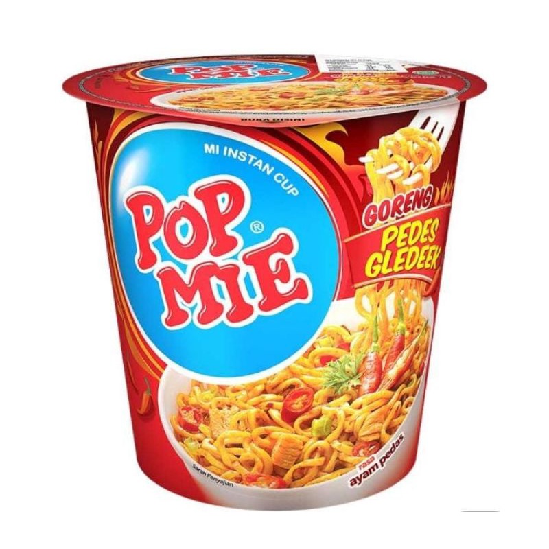 

POP MIE Mi Instan Cup Goreng Pedes Gledeek Ayam Pedas 75 g