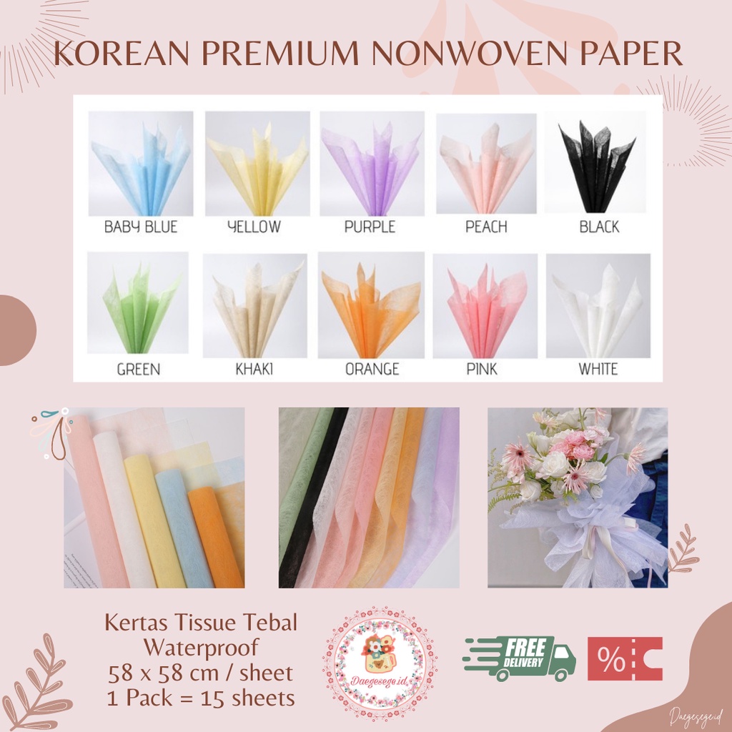 

[1 LEMBAR] FLOWER WRAPPING KOREAN PREMIUM NONWOVEN PAPER ECER | KERTAS TISSUE TEBAL KERTAS PEMBUNGKUS BUNGA KERTAS BUKET BUNGA HAND BOUQUET WRAPPING NON WOVEN PAPER KERTAS KADO FLOWER WRAP