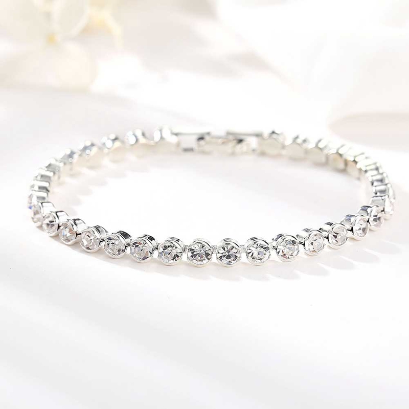 Gelang Rantai Kristal Roman Sederhana Aksen Zirkon Baris Tunggal