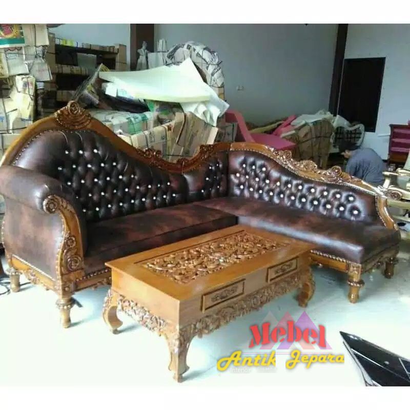 Kursi jati sudut sofa ukir