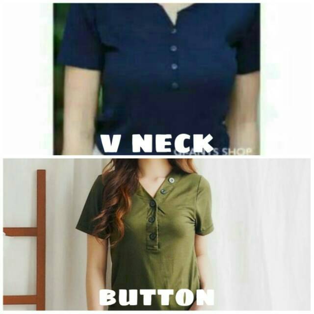 ✅(COD) kaos v neck kancing/t shirt kancing